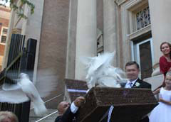 white doves at a wedding