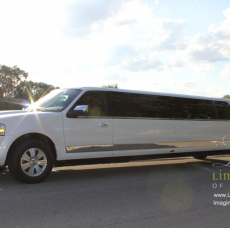 14 passenger limo Lincoln Navigator with sun glare