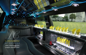 14 passenger Lincoln Navigator interior bar with blue LED lights