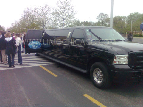Limo Chicago 14 passenger Ford Excursion with American Idol insignia on the open door Limo Chicago 14 passenger Ford Excursion with American Idol insignia on the open door