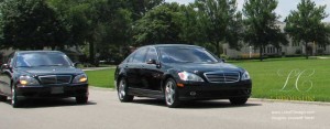 two mercedes benz limousines