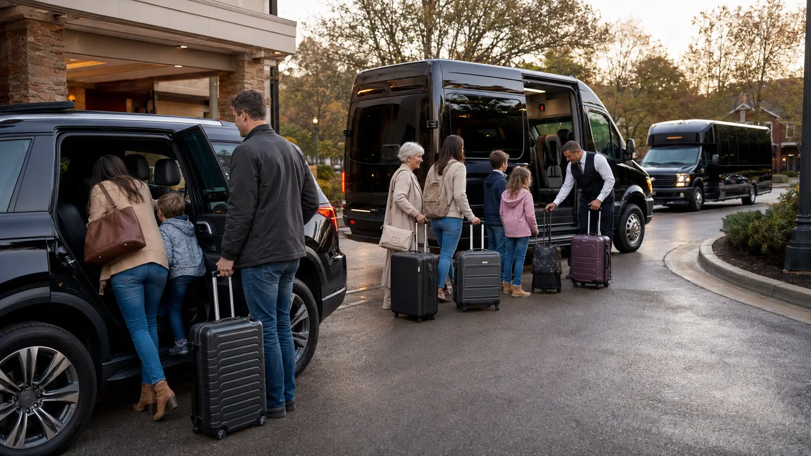 Family comparing SUV and Sprinter space for a Chicagoland airport trip