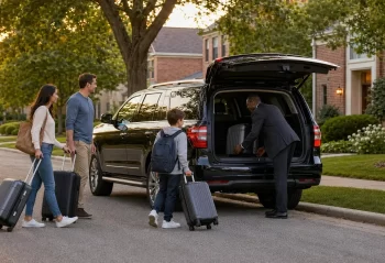 Family arriving home from O’Hare in a chauffeured SUV