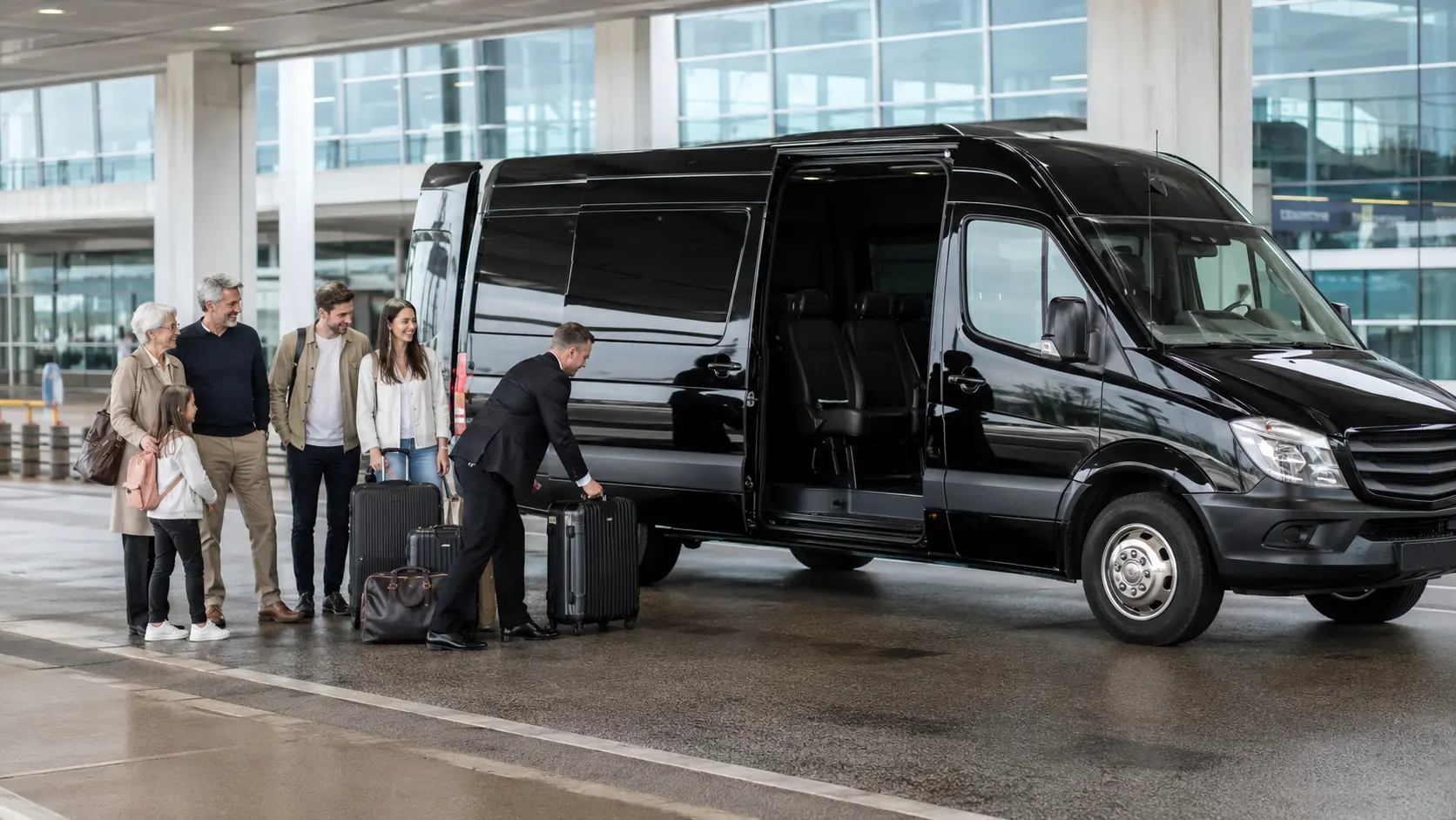 Group loading an executive van for transportation from O’Hare