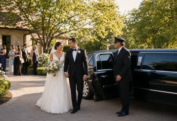 Wedding limousine arriving at an elegant Chicagoland venue