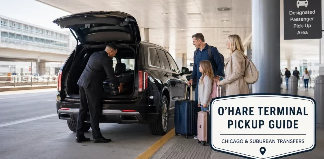 O’Hare limousine terminal pickup for a Chicago suburban transfer