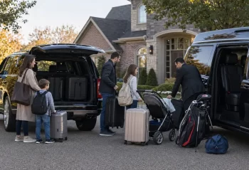 Chicagoland family choosing an SUV or executive van for airport luggage