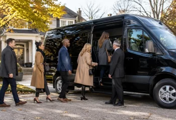Chicagoland group boarding an executive van for Chicago Live at Navy Pier